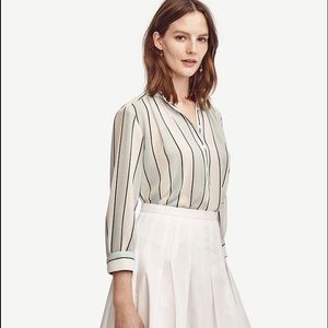 Ann Taylor Striped Shirred Popover Blouse